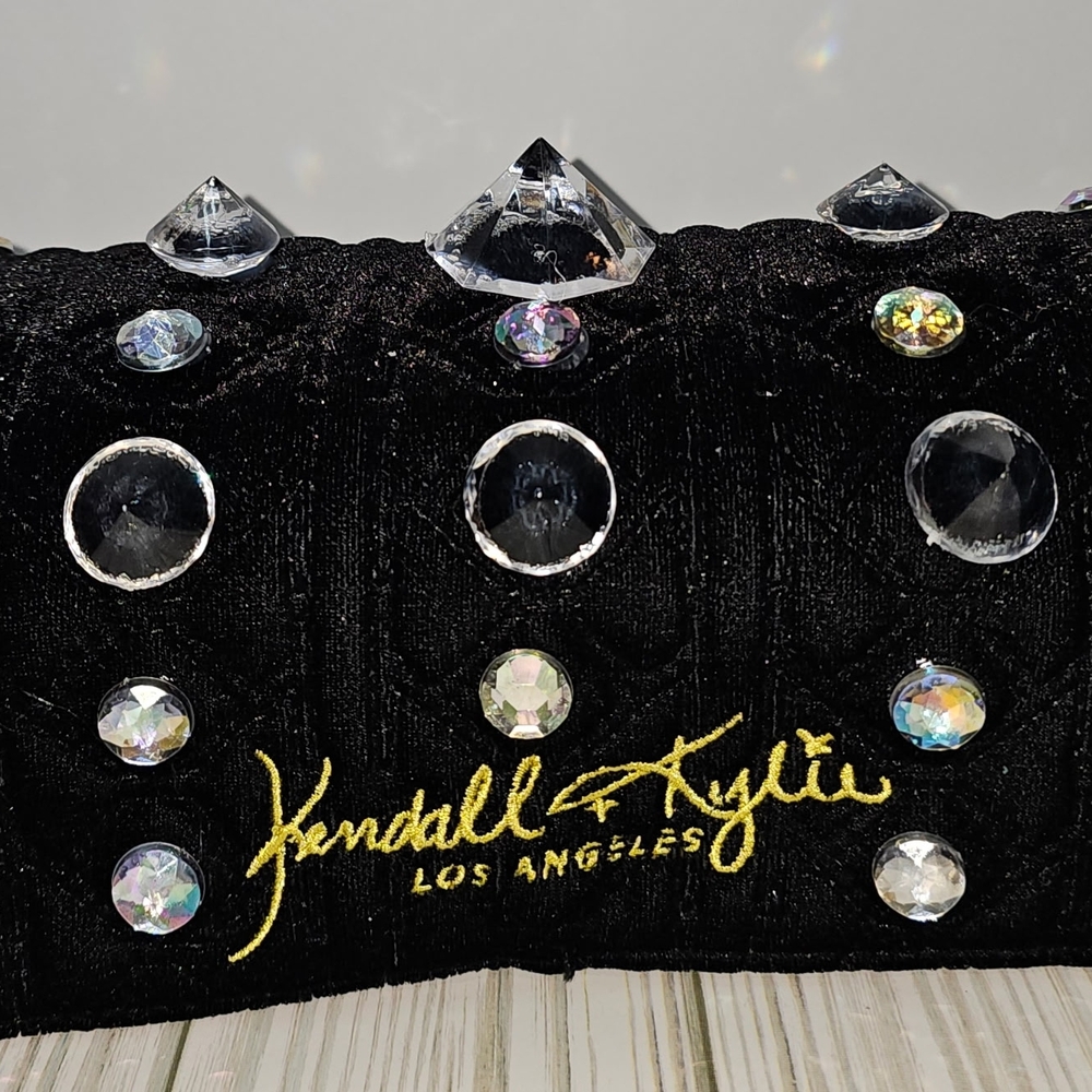 Kendall & Kylie Black Velvet Clutch with Crystal Accents